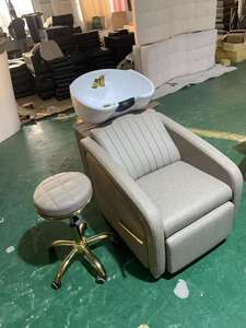 Sillón de Champú de Lujo con Detalles en Dorado |   Sillón Reclinable para Lavado de Cabello para Salón de Belleza y Barbería |   Cama de Champú de Cuero PU Duradero - Product Image 6