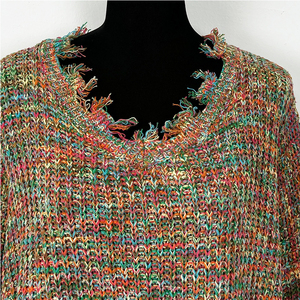 Pullover Casual da <span class=keywords><strong>donna</strong></span> con scollo a V <span class=keywords><strong>taglie</strong></span> <span class=keywords><strong>forti</strong></span> maglione lavorato a maglia con Design rotto per l'autunno e l'inverno - Product Image 3