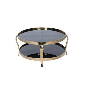 Modern <b>Round</b> Coffee <b>Table</b> With Black Glass Top And Steel Frame Contemporary Living Room Furniture Storage Shelf Design - Product Image 1
