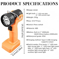 Lampe de travail 9 LED 4000 mAh avec charge USB Type-C et crochet rotatif à 90° °   Lampe de poche d'urgence pour réparation automobile