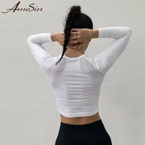 Camicia sportiva in bianco AMESIN Body Shaper camicia Activewear personalizzata con Logo personalizzato all'ingrosso