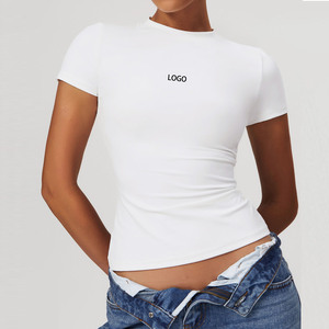 T-shirts de <span class=keywords><strong>sport</strong></span> pour femmes, coupe ajustée, haute qualité, personnalisables avec logo privé, pour la course à pied, le yoga et autres activités sportives. - Product Image 1
