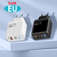 65W double Port USB C adaptateur de charge rapide affichage LED chargeur mural pour téléphone portable ordinateur EU US UK Plug électrique Gan Power