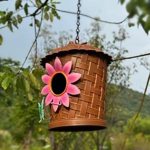 Nichoir vintage en fer forgé vieilli avec ornement d'oiseau, boîte à oiseaux suspendue résistante aux intempéries <span class=keywords><strong>pour</strong></span> la décoration extérieure de jardin et d'arbres - Product Image 3