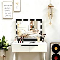 Nouvel Arrivage : Miroir de Maquillage de Table en Métal Noir avec 9 Ampoules LED et Interrupteur Tactile – Idéal pour Cosmétiques et Anniversaires