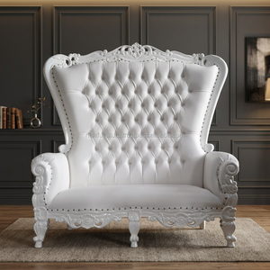 Sillón de Ocio Tapizado de Diseño Europeo, Estilo Barroco, Respaldo Alto, Cuero PU, Acabado Blanco, Muebles para Sala de Estar, Bodas y Hogar - Product Image 3