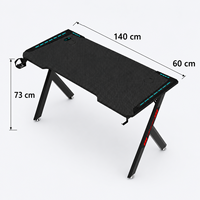 Bureau de jeu AOR RGB LED en fibre de carbone, structure en métal en forme de Z, table de jeu PC avec porte-gobelet et crochet pour casque, vente en gros d'usine