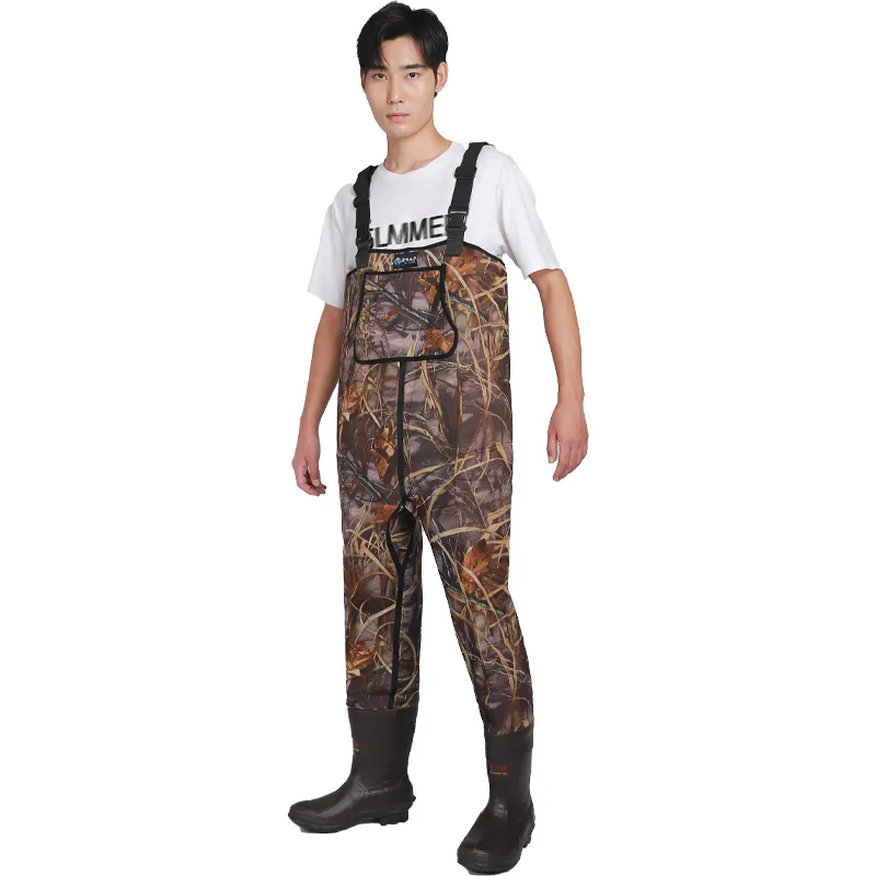 Perusahaan manufaktur grosir tetap hangat tahan lama Wader camo Neoprene uniseks dada berburu Wader dengan Bootfoot