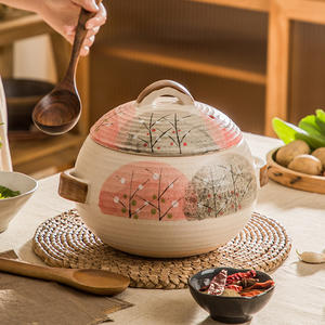 หม้อตุ๋นเซรามิกทรงรีทนความร้อนสำหรับงานเลี้ยง,หม้อดินพร้อมฝาปิดสไตล์ชนบทโบราณสำหรับใช้ในห้องครัวงานเลี้ยง - Product Image 3
