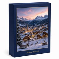 Puzzle Jigsaw Karton Biru 500-1000 Potong dengan Cetakan Warna Penuh dan Kotak Hadiah - Desain Natal DIY untuk Anak-anak & Dewasa