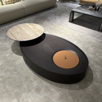 Table basse pivotante minimaliste italienne en cuir et marbre combinaison de bois pour usage domestique ensemble de table centrale