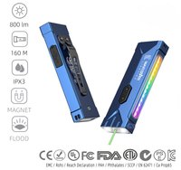 Mini lampe torche EDC GT3 800LM avec alarme, laser rouge, lumière d'avertissement RGB, base magnétique, IPX4, rechargeable par USB, lampe de poche
