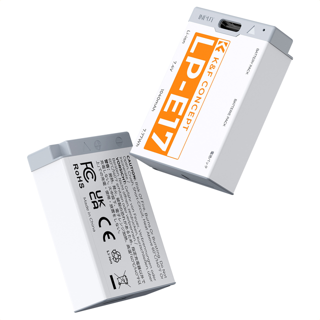 K&F Concept 1040mAh White-Gray Version 2-Pack Camera Battery for Canon LP-E17 with Type-C Charging Port