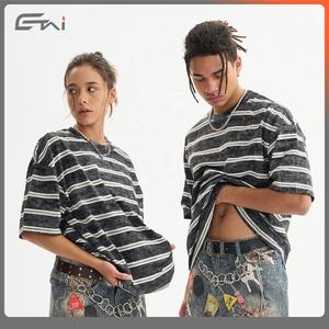 Boxy เสื้อยืดลายขวางสีเปล่าสำหรับผู้ชายเสื้อยืดผ้าฝ้ายพิมพ์ลายวินเทจ - Product Image 6