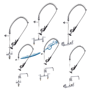 ก๊อกน้ำแบบฉีดล้างล่วงหน้า แบบสองมือจับ สำหรับครัวอุตสาหกรรม ทำจากทองเหลือง แข็งแรงทนทาน สำหรับใช้งานเชิงพาณิชย์ พร้อมหัวฉีดแบบดึงออกได้ - Product Image 1