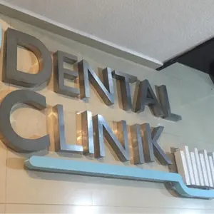 Diş kliniği için lazer kesim 3d duvar logosu iş işareti işıklı Metal harf işaretleri