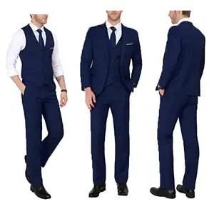 Kraliyet mavi iş tarzı adam smokin Custom Made düğün erkek takım elbise slim fit uzun kollu erkek gömlek takım elbise 3 parça ceket yelek pantolon