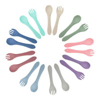Ensemble de couverts modernes en silicone 2 pièces pour bébé Ustensiles d'alimentation de première étape sans BPA pour tout-petits 6 enfants Cuillère de formation Fourchette