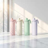 Gourde isotherme personnalisable en acier inoxydable Macaron E 610 ml avec couvercle et poignée de transport légère pour la salle de sport et les activités de plein air