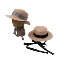Chapeau de soleil plat en paille de raphia pour femme, chapeau de plage à large bord, style Paris pour les vacances d'été