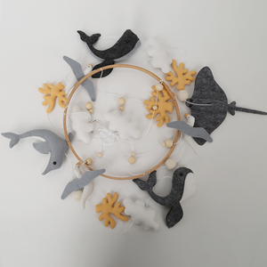 Mobile bébé en feutre thème océan pour chambre d'enfant, décoration nautique, mobile suspendu en bois pour berceau, baleine, <span class=keywords><strong>dauphin</strong></span>, mouette, corail - Product Image 6