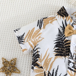 Conjunto de Dos Piezas al por Mayor para Bebés Niños, Estilo Resort de Playa, Camisa con Estampado de Palmeras y Pantalones Cortos Deportivos Casuales para Verano - Product Image 3