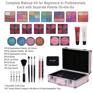 Hot Pink All In One Train Case Juego de <span class=keywords><strong>maquillaje</strong></span> <span class=keywords><strong>para</strong></span> <span class=keywords><strong>niñas</strong></span> y mujeres con paleta de sombras de ojos Bálsamo labial Blush Lip Gloss Brush Set con propio - Product Image 4