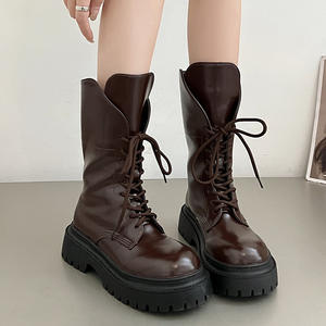 2025 Damen Sommer New Joker Retro Dickhackige Motorrad-Kurz stiefel Schwarze Schnürung English Light Western Snow Boot - Product Image 6