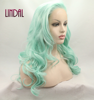 LINDALHAIR Vert Clair 13x3 Synthétique Avant de Lacet Perruque Lâche Bouclée Perruques pour Femmes 24 Pouces Long Ondulé Synthétique Avant de Lacet Perruque