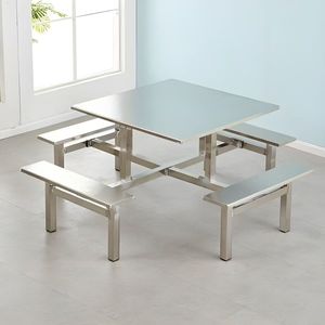 Dingyue Stainless Steel Canteen Table Set 8 Person <b>Square</b> Dining Table With Benches For School And Company Use - Product Image 2