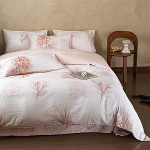Parure de lit 4 pièces en coton 100% 300TC certifiée OEKO-TEX avec motif floral végétal, personnalisable avec logo, <span class=keywords><strong>prix</strong></span> abordable - Product Image 5