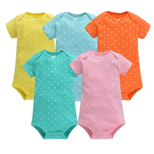 Combinaisons pour bébés et tout-petits unisexes à manches courtes Sunny, 5 pièces, 6-24 mois, vêtements d'été, tissu tricoté de haute qualité, fermeture à boutons pression, personnalisable - Product Image 1