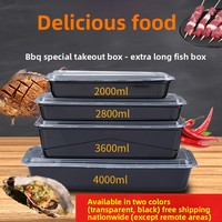 Boîte à lunch jetable en plastique pour emporter, poisson au four, barbecue, rectangulaire, 2800 ml, ultra-épaisse, transparente, fruits de mer, noire