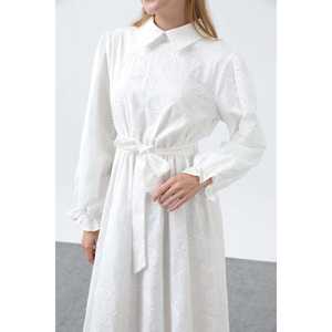 เดรสผ้าฝ้ายคอปก แต่งเข็มขัด ช่วงเอวธรรมชาติ เนื้อผ้าระบายอากาศดี เหมาะสำหรับใส่ทุกวัน สไตล์เรียบง่าย สบายๆ - Product Image 4