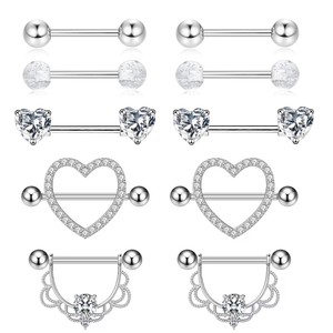 Nouveau acier inoxydable en forme de coeur Zircon haltère mamelon anneau <span class=keywords><strong>Sexy</strong></span> femmes corps <span class=keywords><strong>Piercing</strong></span> mamelon ongles ensemble - Product Image 6