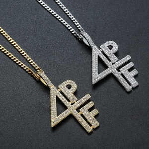 Nuova tendenza 4PF ghiacciato lettere digitali ciondolo collana Cubic zirconi charm catena rodiato Bling gioielli da uomo Hip Hop - Product Image 1