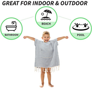 <span class=keywords><strong>Peignoir</strong></span> à Capuche pour Enfants, Serviettes de Plage, Poncho en Coton Turc avec Glands - Product Image 4