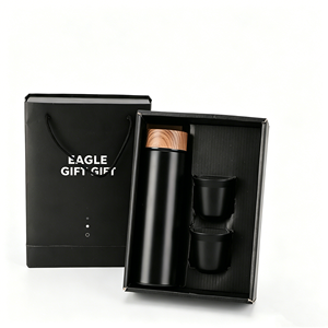 Customizable Business Thermal Bottle with Two Matching <b>Cups</b>, Portable Insulated Drinkware Gift Set - Product Image 6