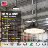 Lámpara LED High Bay de 100W 150W 200W con 5 Años de Garantía, IP65 Impermeable, Tipo UFO DOB, para Almacén, Fábrica, Taller