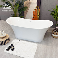 Baignoire autoportante ovale en acrylique WhiteForest pour adulte, en forme de pétale avec deux extrémités incurvées et surélevées, baignoire à remous