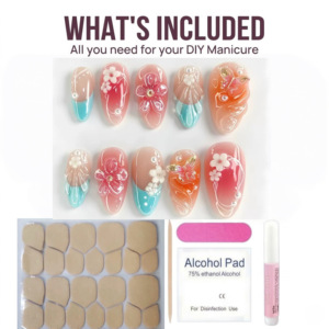 <span class=keywords><strong>Uñas</strong></span> Postizas Acrílicas Suaves <span class=keywords><strong>con</strong></span> Punta Francesa, <span class=keywords><strong>Glitter</strong></span> Rosa y Blanco, Perlas Doradas, Forma Almendrada, Calidad de Salón, Personalizables - Product Image 6