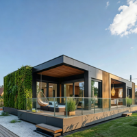 Maisons préfabriquées en acier léger écologiques, durables et imperméables de 50 m2, personnalisables pour salle de sport, entrepôt, cour, salle à manger - Style moderne