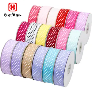 Grosgrain 리본 로고 1 인치 사용자 정의 인쇄 Grosgrain 리본 폴카 도트 재고 선물 리본 헤어 활/선물 포장