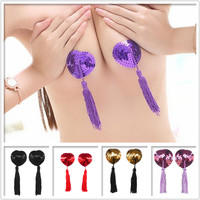 1 Paire de cache-tétons sexy en sequins avec pompons, autocollants en forme de cœur pour les tétons, cache-tétons en gros, autocollants pour la poitrine