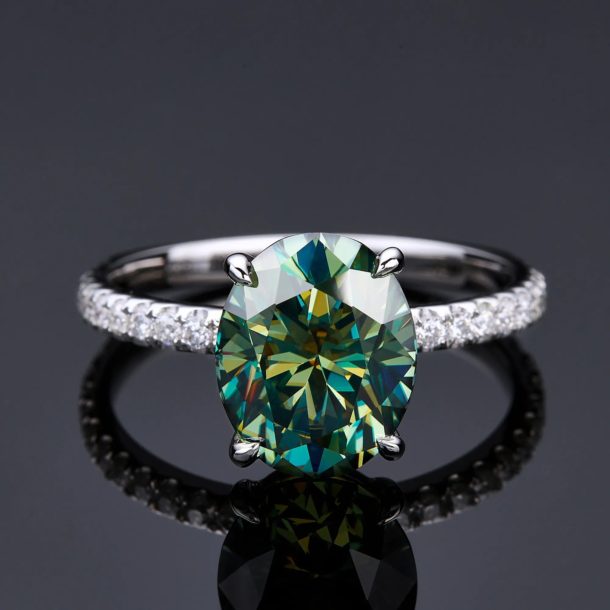 Noivado ouro 3 quilates verde moissanite prata atacado casamento simples anéis ovais para as mulheres