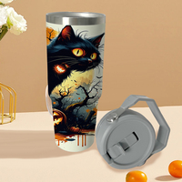 Gobelet isotherme en acier inoxydable 30oz avec paille, motif Chat d'Halloween, pour dropshipping depuis entrepôt USA, articles promotionnels