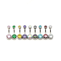 Anneau de nombril cylindrique en titane ASTM F136 à filetage interne avec incrustation de zircon, barbell banane, bijoux de piercing en gros