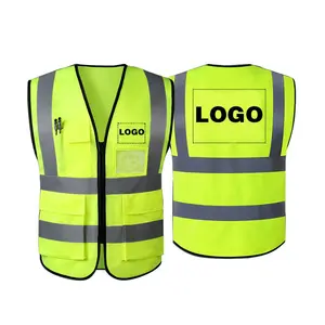 100% polyester multi pocket safety reflector vest traffic jacket with zipper