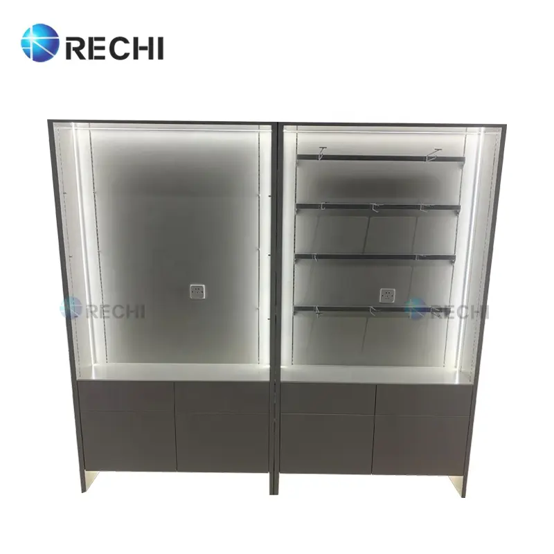 RECHI Custom Mobile Phone Store Display Fixture Wall Cell Phone Accessory Display Shelf Showcase With Led Light For Store Design