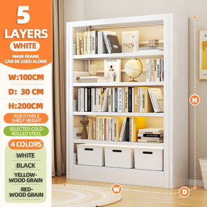 Phòng đọc sách cho trẻ em Giá sách kim loại Tủ sách vân gỗ Tủ sách nhiều tầng có thể điều chỉnh Tủ sách đa chức năng Khung tủ sách - Product Image 4